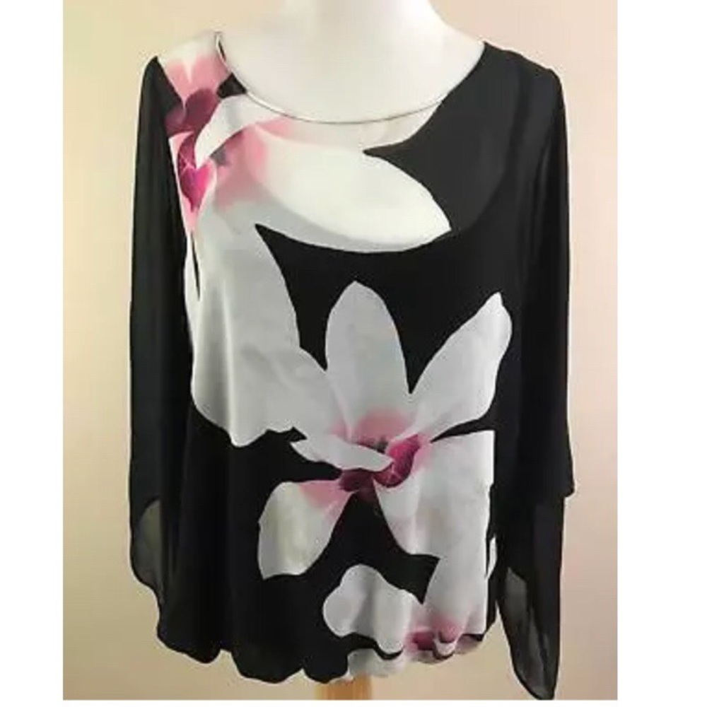 NEW Alfani Sheer Floral Blouse Black Pink Size 0X